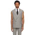 Ernest W. Baker Grey and Brown Houndstooth Sleeveless Double-Breasted Blazer
