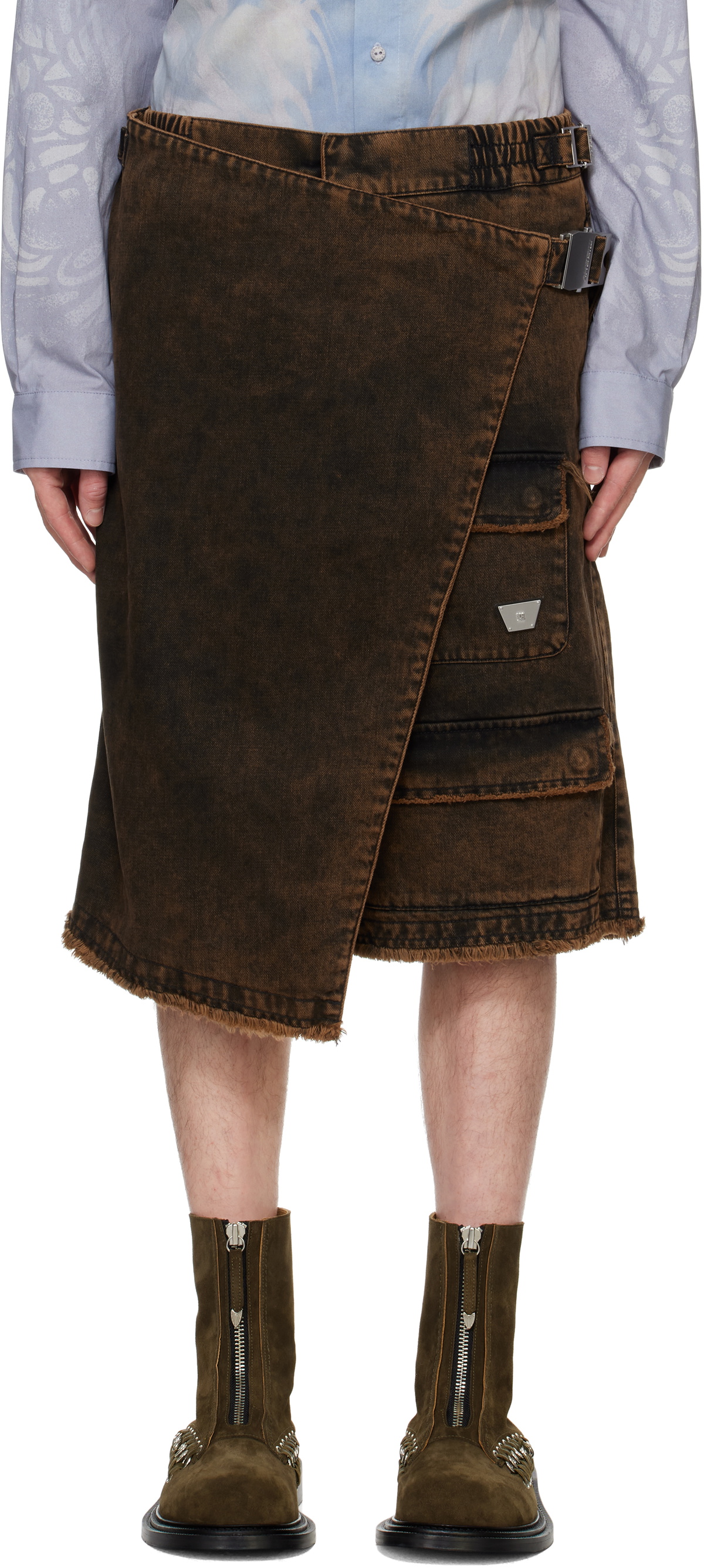 MISBHV Brown Ibiza Cargo Kilt Denim Shorts