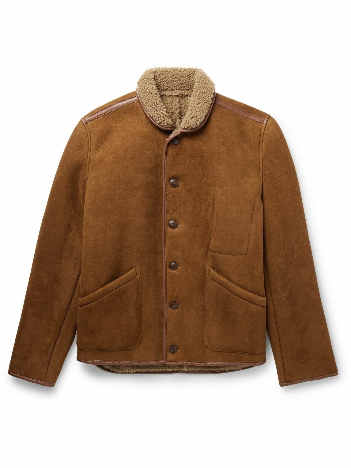 Photo: YMC - Brainticket MK1 Leather-Trimmed Shearling Jacket - Brown