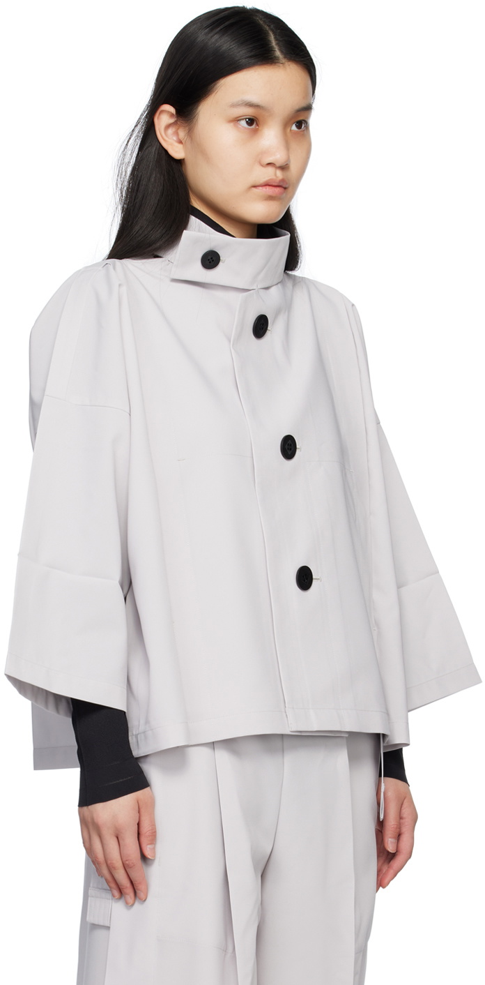 132 5. ISSEY MIYAKE Gray Flat Tuck Jacket