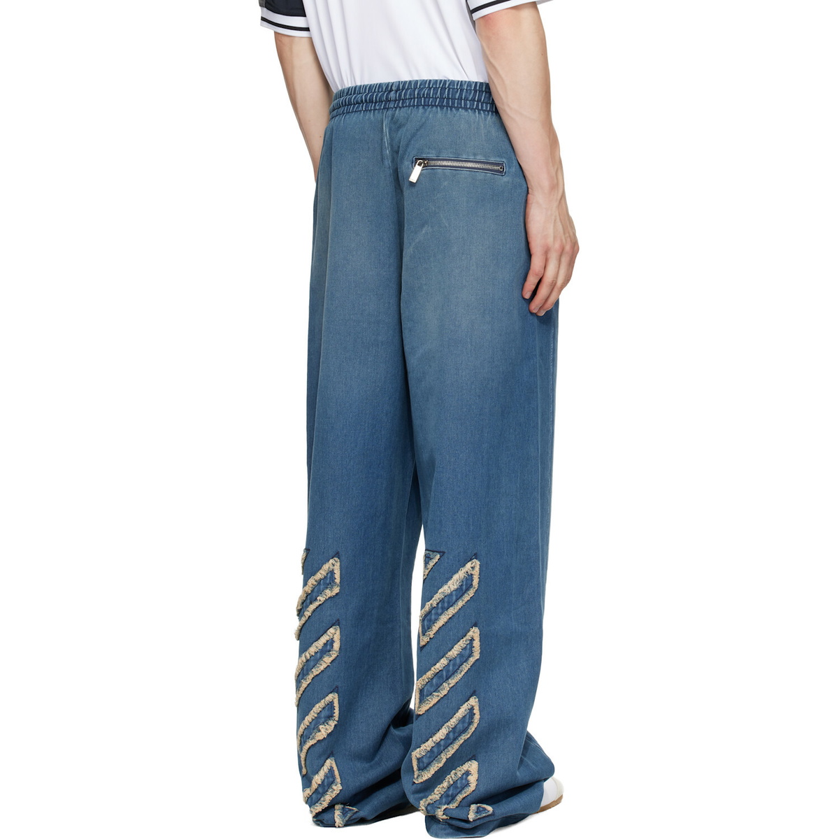 Off-White Navy Distress Diag Slouchy Highlighted Sweatpants
