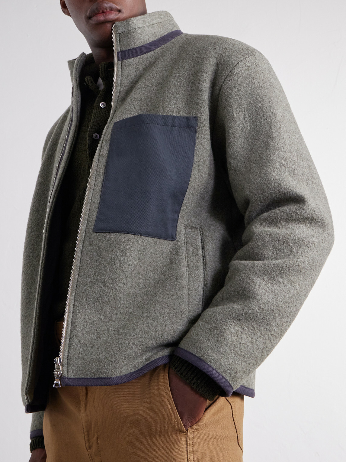 De Bonne Facture - Bookstore Cotton-Trimmed Virgin Wool Jacket - Green