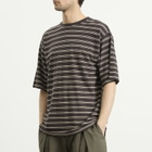 Kaptain Sunshine Men's Stripe Jersey Short Sleeve T-Shirt in Brown Wide Stripe