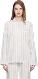 Tekla Off-White & Blue Poplin Long-Sleeved Pyjama Shirt