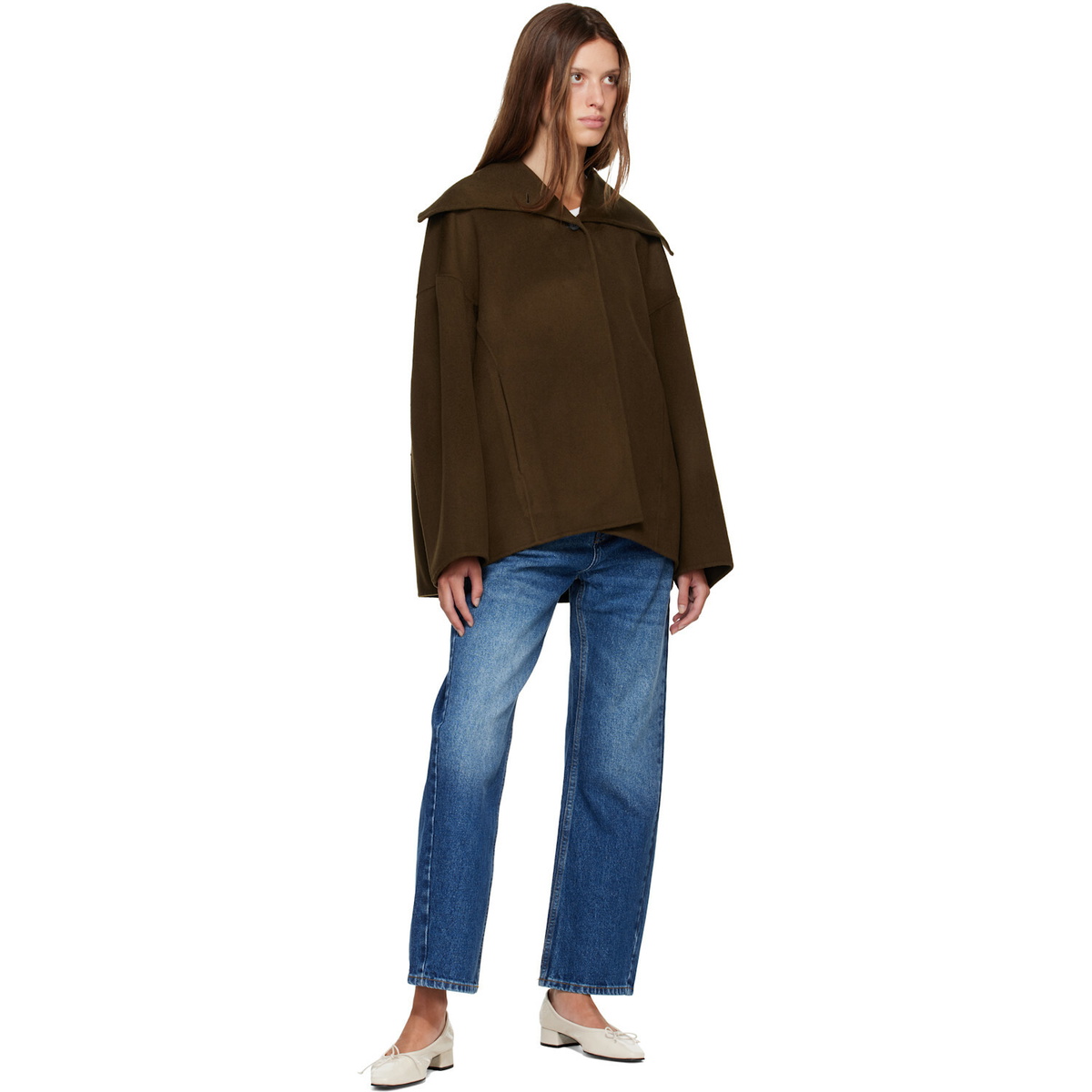 R2W Khaki Nenka Wool Cash Sailor-Collar Jacket