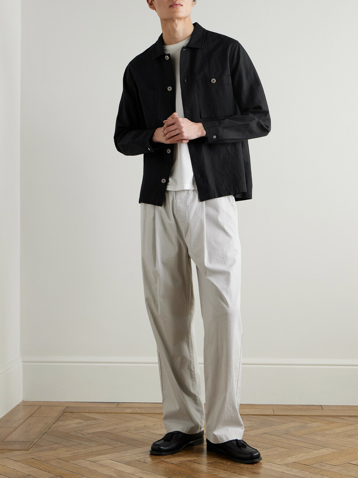 Folk - Patch Linen and Cotton-Blend Overshirt - Blue