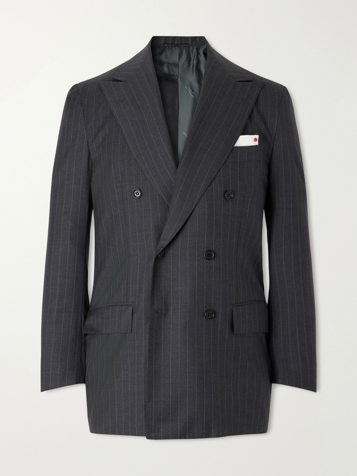 Kiton - Double-Breasted Pinstriped Wool Suit Jacket - Gray