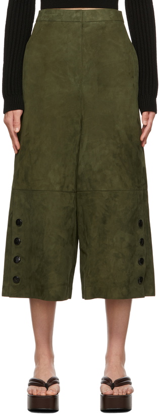 Photo: Loewe Khaki Suede Cropped Button Trousers