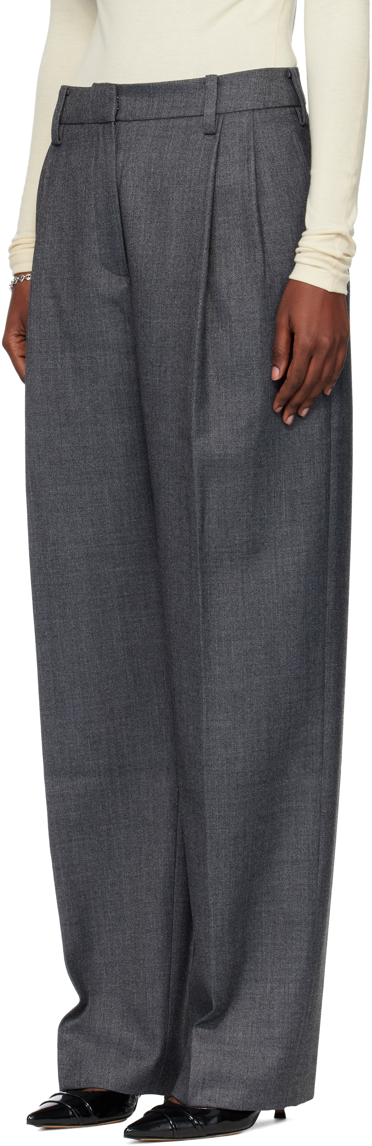 TONYWACK Gray Pleated Wool Tailored Trousers
