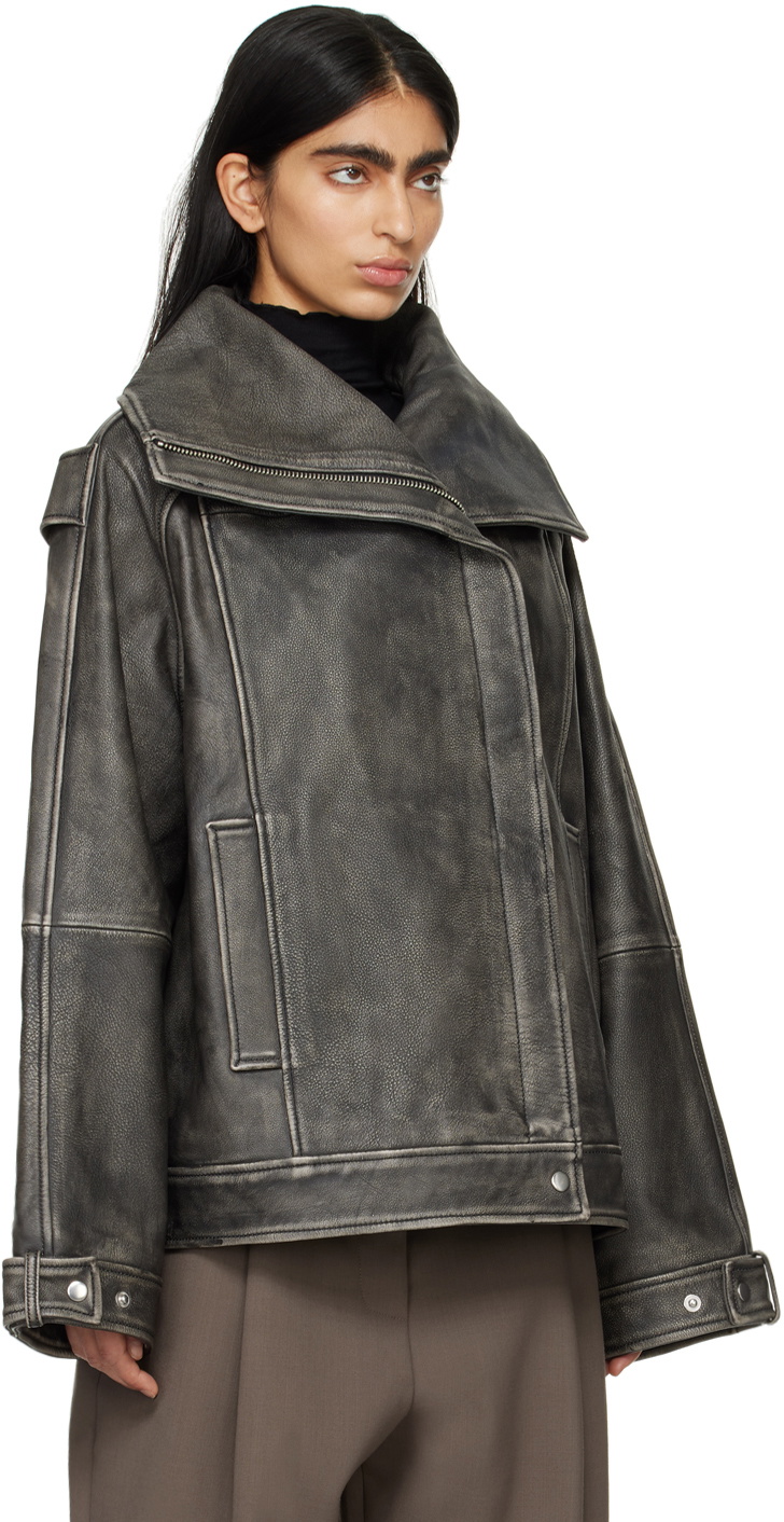 【REMAIN BIRGER CHRISTENSEN】レザー ジャケット ベルト付き REMAIN Birger Christensen Black Oversized Leather Jacket