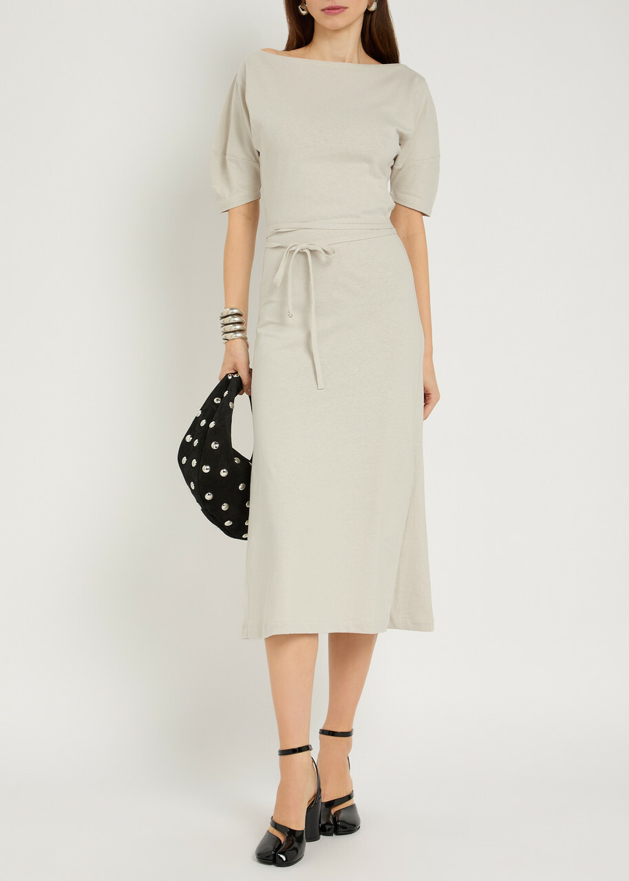 Lemaire Belted Off-the-shoulder Cotton-blend Midi Dress Off White