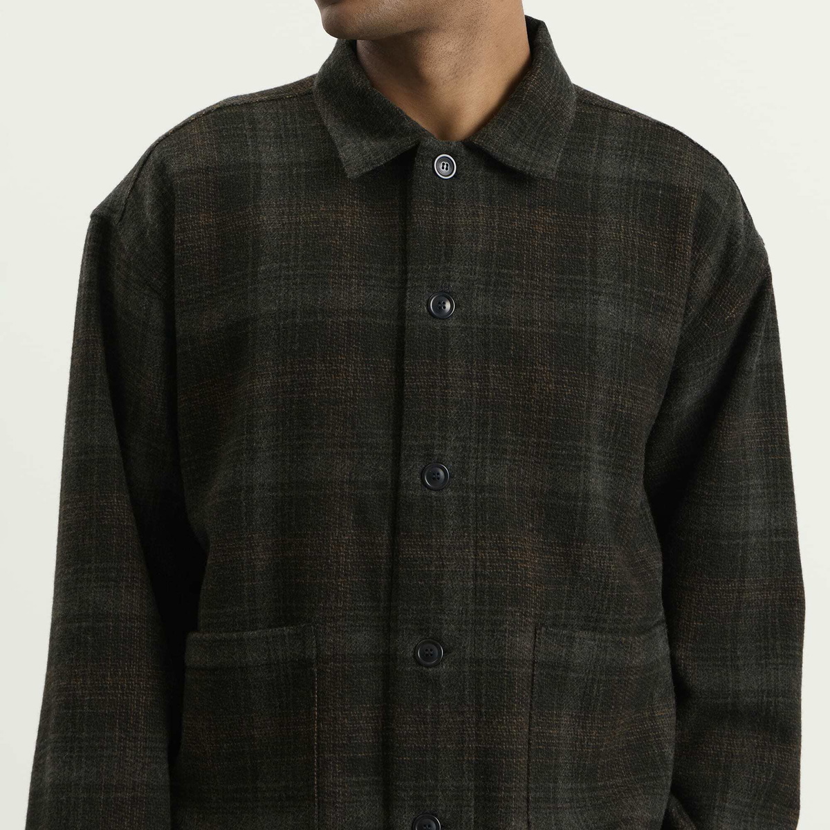 YMC Men's Wool Check PJ Overshirt in Brown Multi