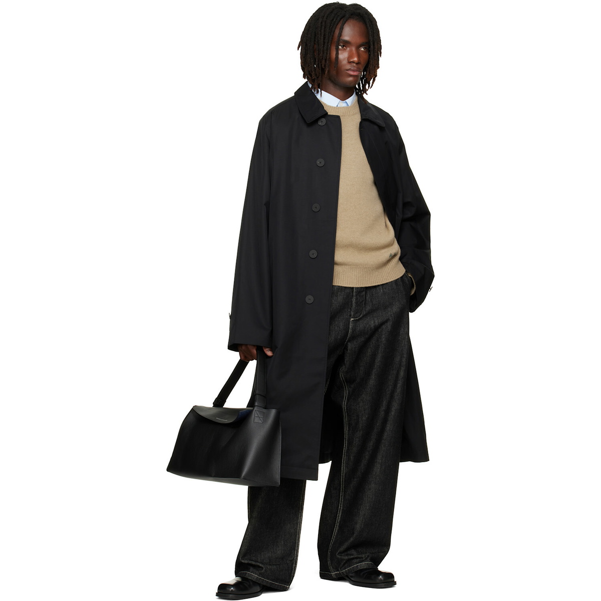 Studio Nicholson Navy Crowe Coated Cotton Trench Coat