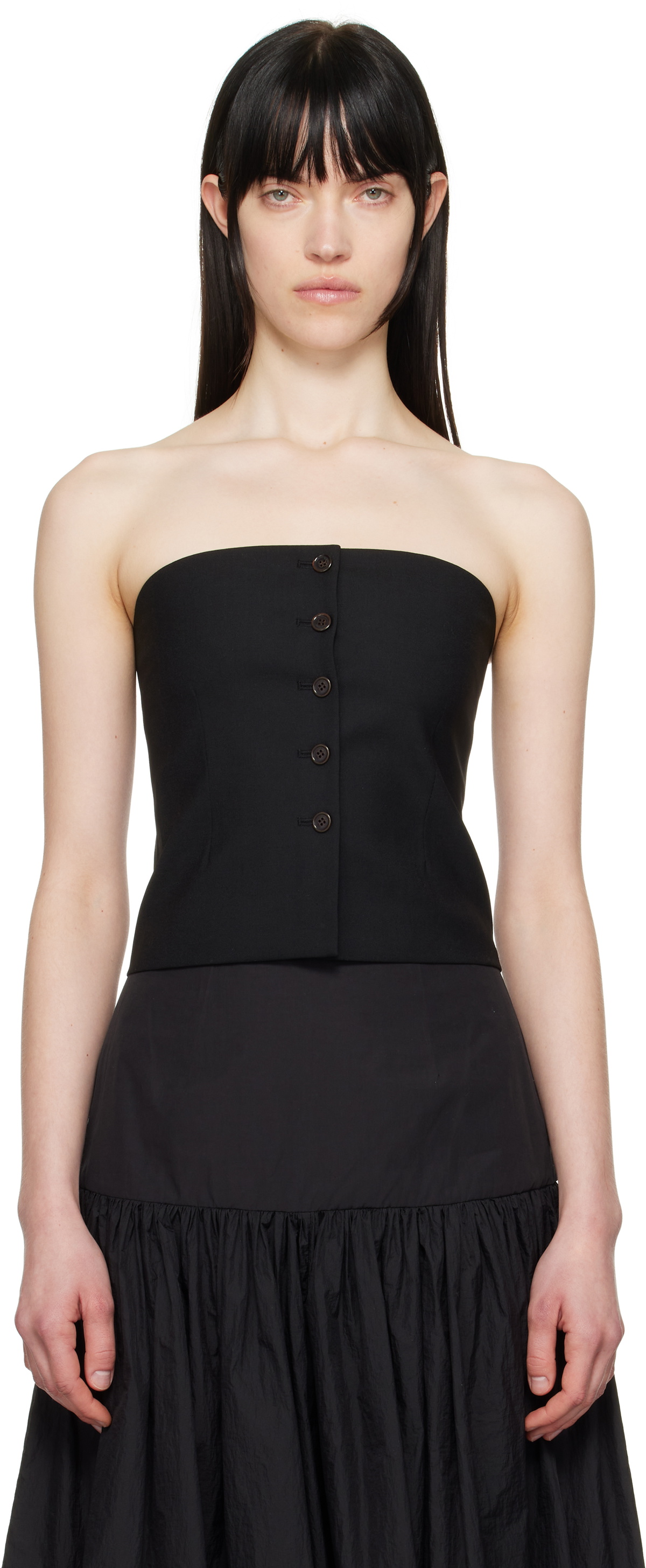 AMOMENTO Black Button Up Bustier Top