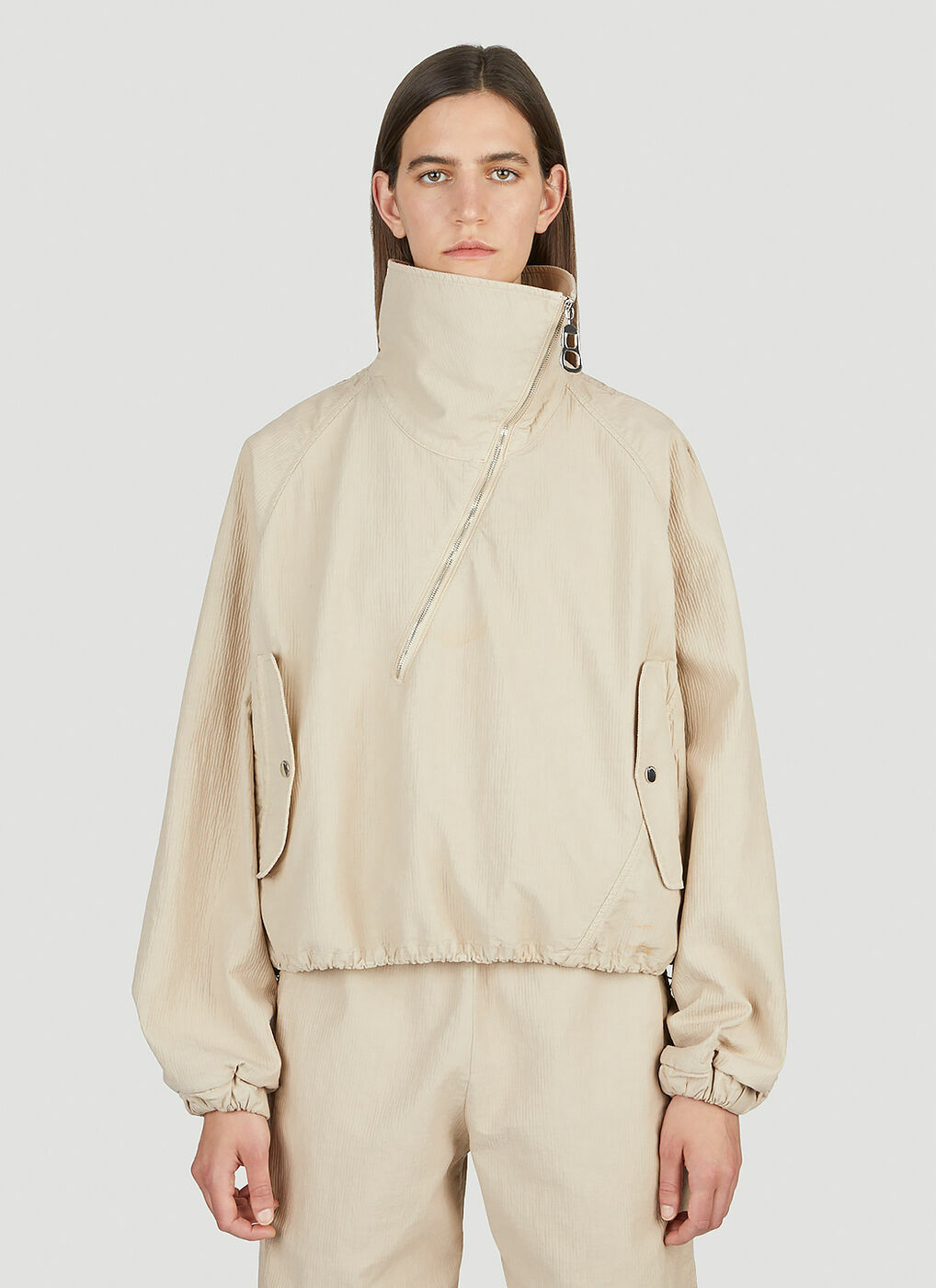 ジャケット・アウター ECO FUR ASYMMETRIC JACKET / BEIGE JW Anderson - Asymmetric Track Jacket in Beige JW Anderson