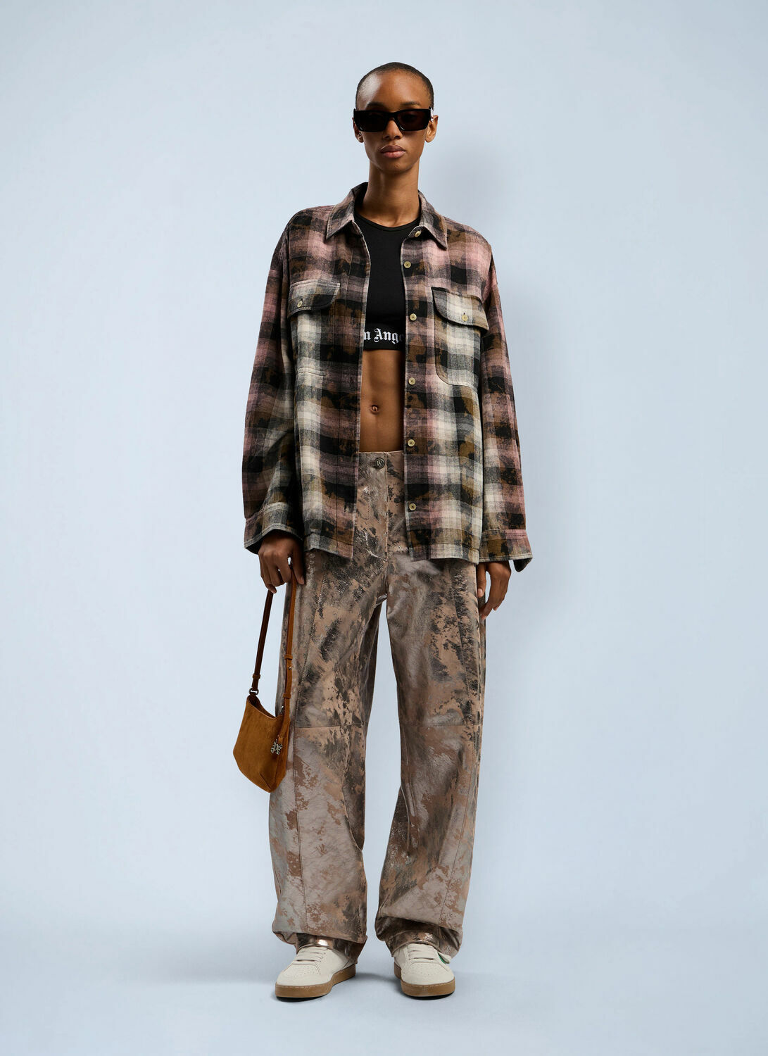 Palm Angels Curved Logo Coated Checkshirt