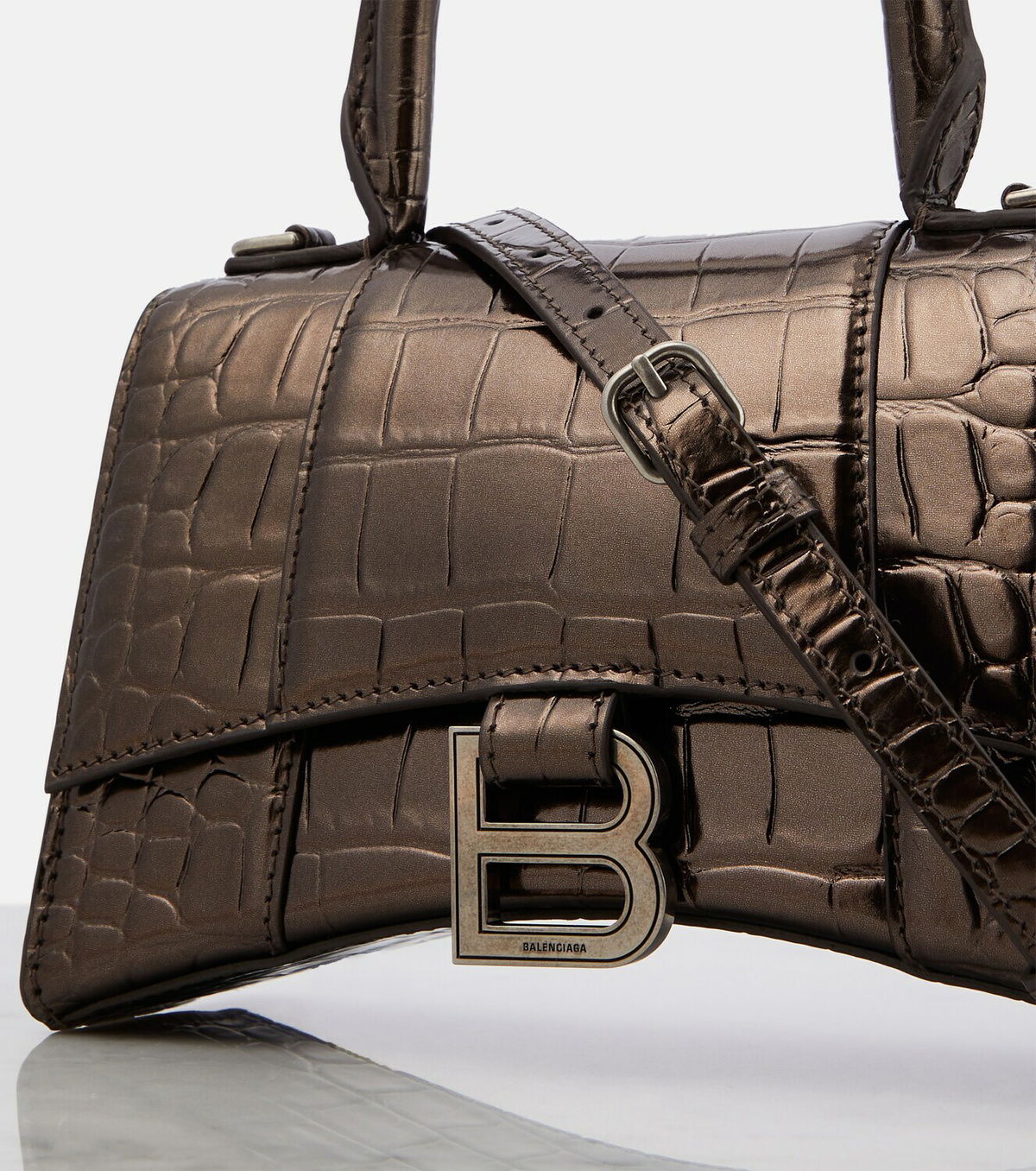 Balenciaga Hourglass XS Croc-effect Leather Tote Bag Balenciaga