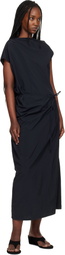 LE17SEPTEMBRE Black Asymmetrical Draped Midi Dress
