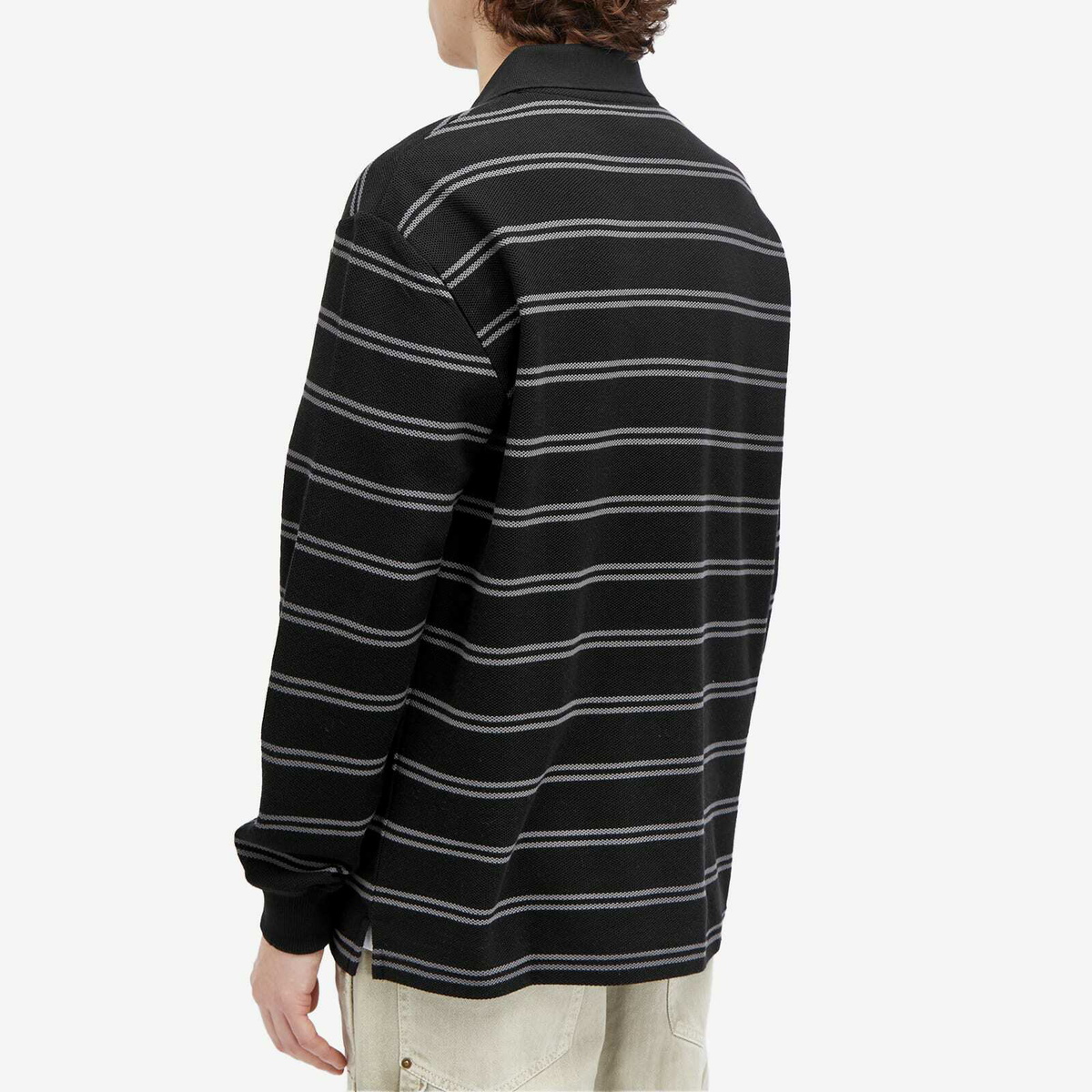 Polar Skate Co. Men's Long Sleeve Stripe Polo Shirt in Black