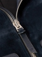 TOM FORD - Slim-Fit Full-Grain Leather-Trimmed Suede Blouson Jacket - Blue