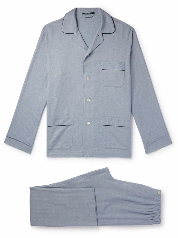 Photo: Thom Sweeney - Brushed Herringbone Cotton-Flannel Pyjama Set - Blue