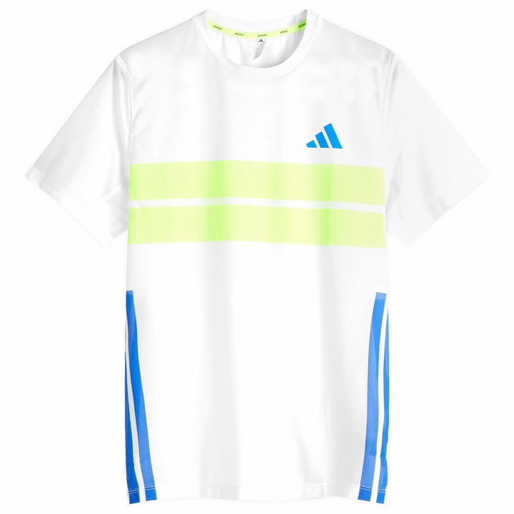 Photo: Adidas Running adidas Adizero Run T-Shirt in White/Lucid Lemon