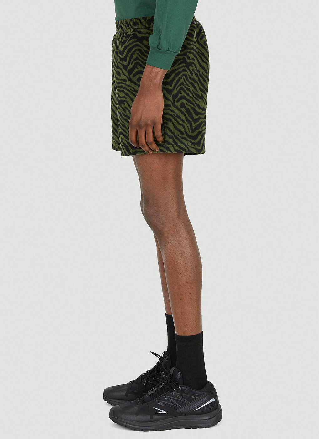 Breaker Fuzzy Stripe Shorts in Green PLEASURES