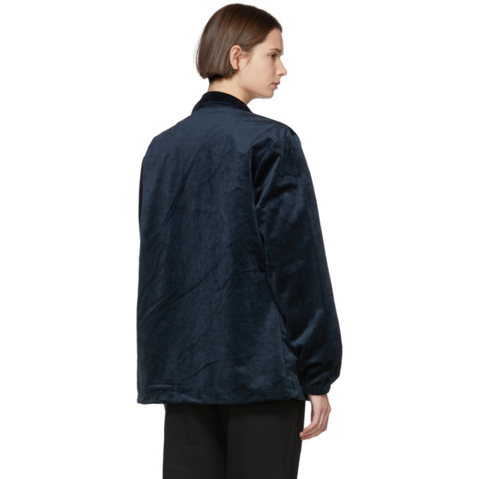 Champion Reverse Weave Navy Velour Script Logo Coach Jacket