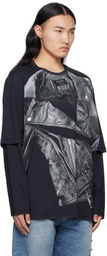 Balmain Black Long Sleeve Biker Jacket Print T-shirt