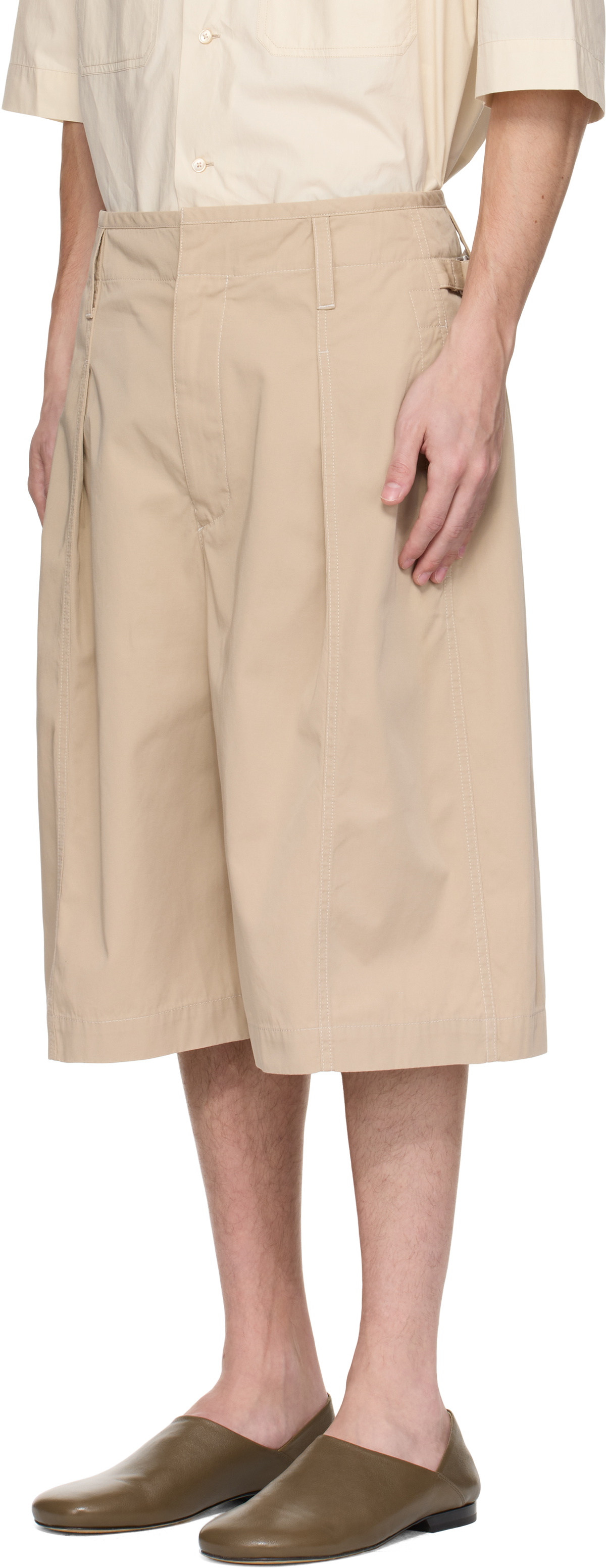 LEMAIRE Beige Maxi Pleated Bermuda Shorts