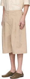 LEMAIRE Beige Maxi Pleated Bermuda Shorts