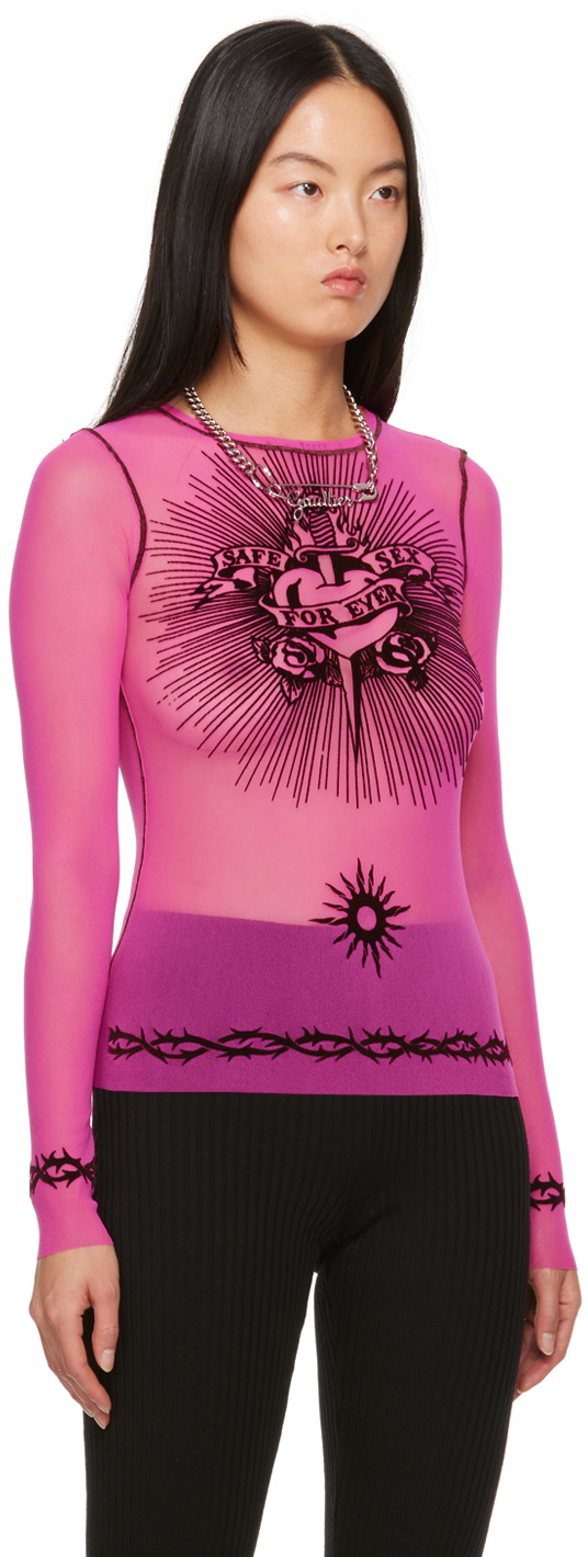Jean Paul Gaultier Pink 'Safe Sex' Long Sleeve T-Shirt Jean
