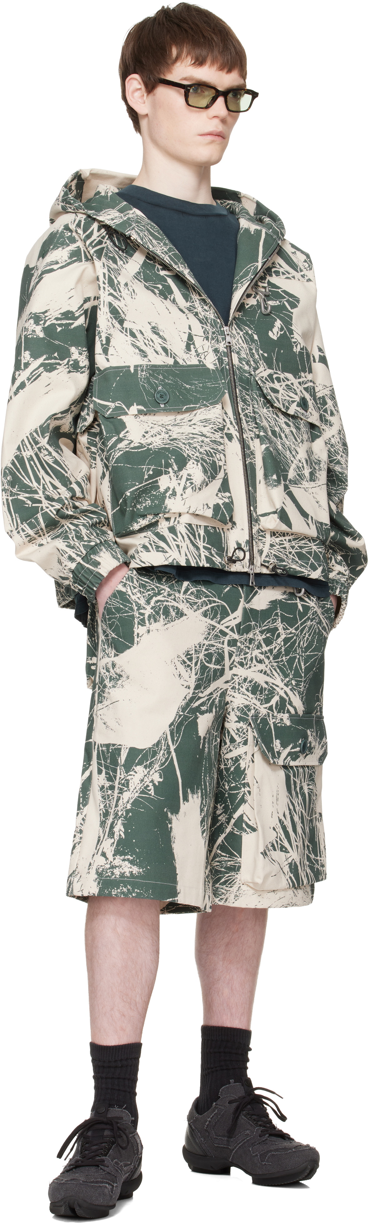 Reese Cooper Khaki & Off-White Duck Canvas Hooded Cargo Jacket