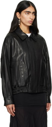 Nour Hammour Black Dalma Leather Bomber Jacket