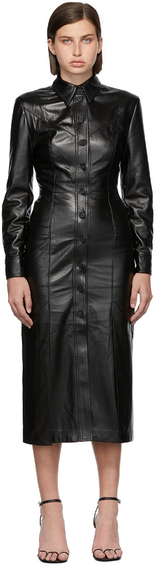 Photo: Matériel Tbilisi Black Faux-Leather Button Down Dress