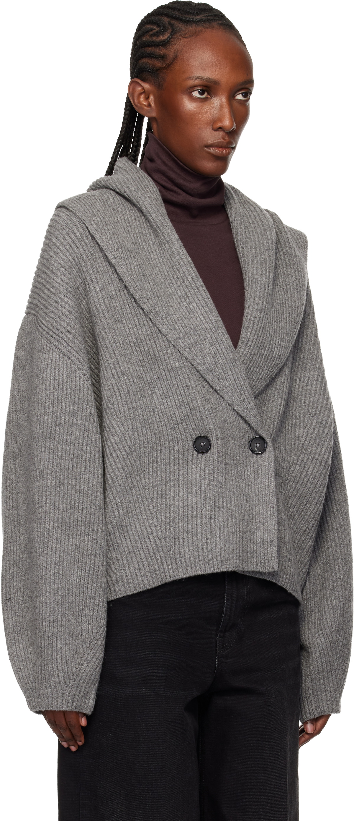 TOTEME Gray Shawl-Lapel Cardigan