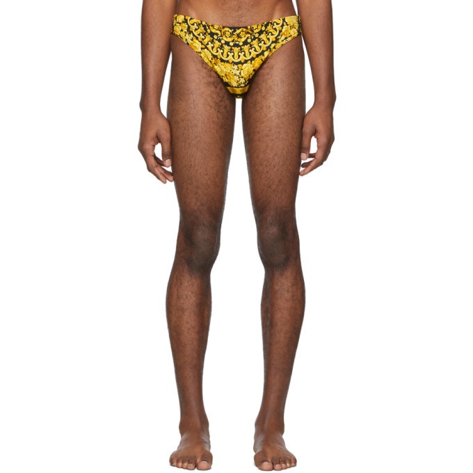 Photo: Versace Underwear Black and Yellow Barocco Swim Briefs