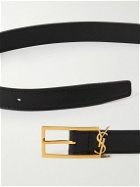 SAINT LAURENT - 2cm Logo-Embellished Leather Belt - Black
