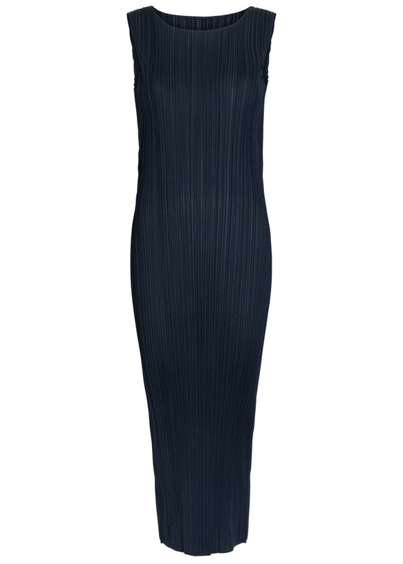 Photo: Pleats Please Issey Miyake Pleated Woven Midi Dress Navy