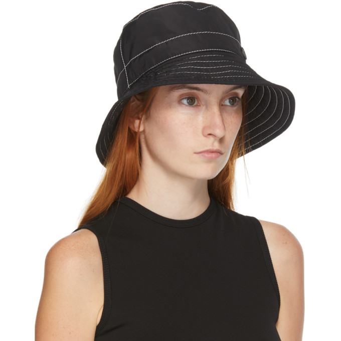 Maison Michel Black and White Topstitched Charlotte Bucket  display picture 1