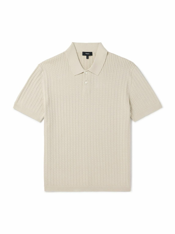 Photo: Theory - Slim-Fit Cable-Knit Cotton-Blend Polo Shirt - Neutrals