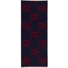 Gucci Blue and Red Gucci Signature Scarf