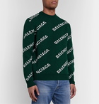 Balenciaga - Logo-Intarsia Wool-Blend Sweater - Green