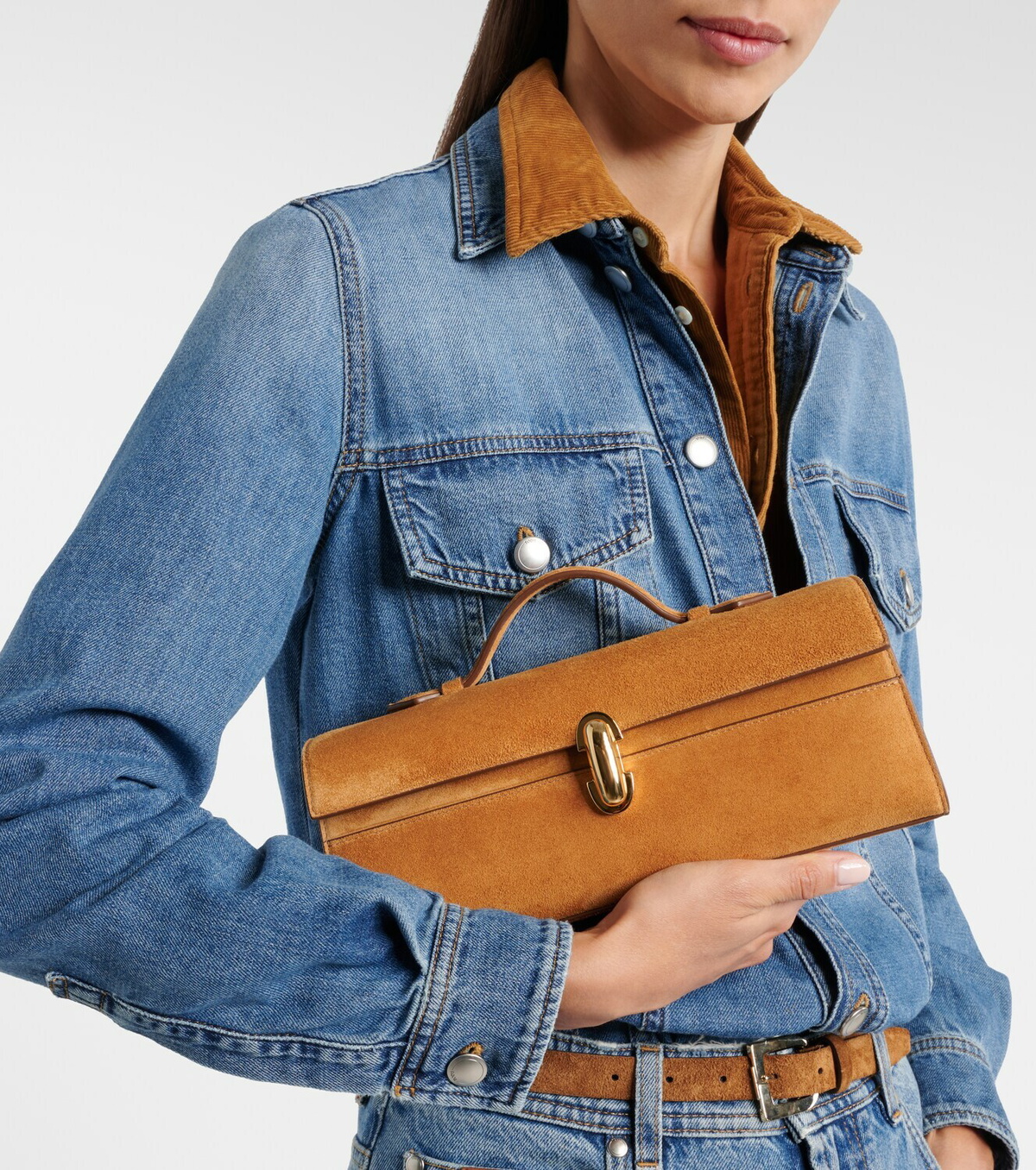 Savette Symmetry Slim Medium suede top-handle bag