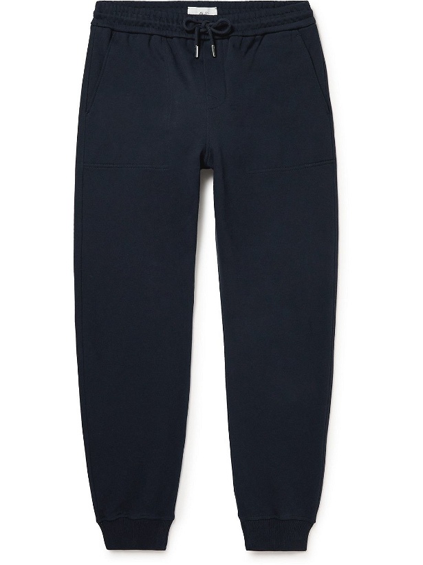 Photo: Mr P. - Slim-Fit Tapered Organic Cotton-Jersey Sweatpants - Blue