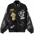 Creepz Men's Invasion Leather Melton Varsity Jacket in Black