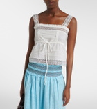 Ganni Lace-trimmed ruffled cotton crop top