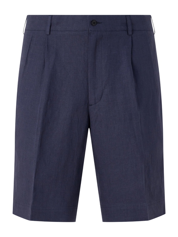 Photo: Rubinacci - Straight-Leg Pleated Linen Shorts - Blue