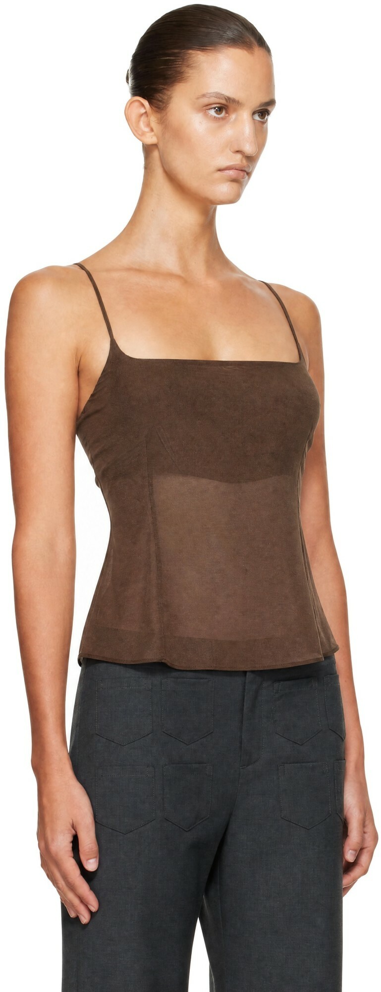 St. Agni Brown Stretch Silk Camisole