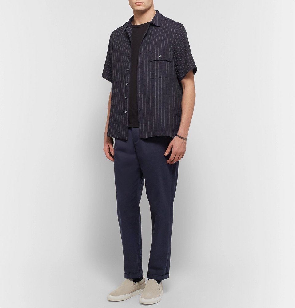 Fanmail - Striped Linen Shirt - Men - Midnight blue